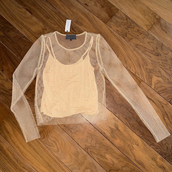 Sunday in Brooklyn Tan Fitted Layered Blouse - Picture 1 of 6